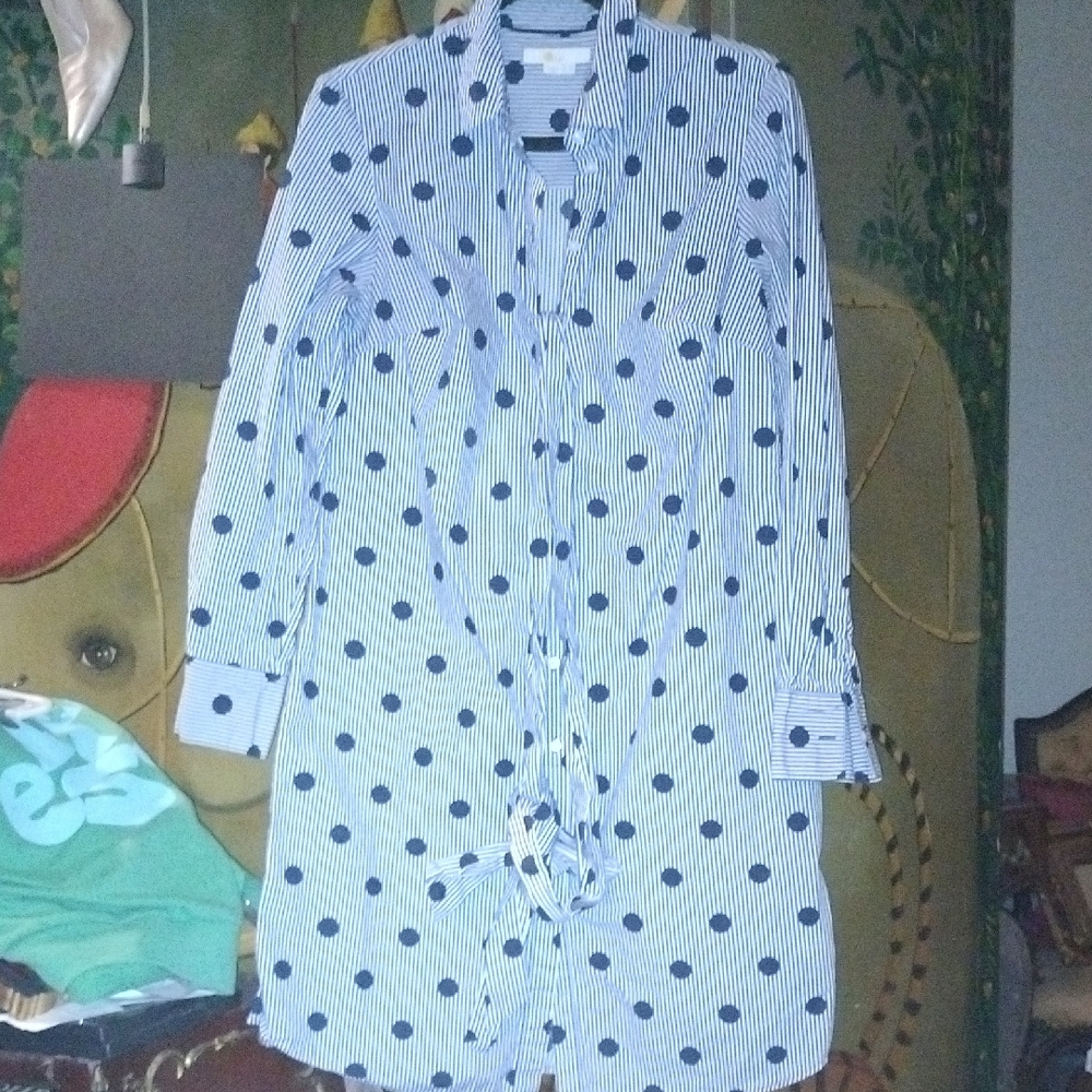 Boden Navy and White Striped Polka Dot Shirt/Dress